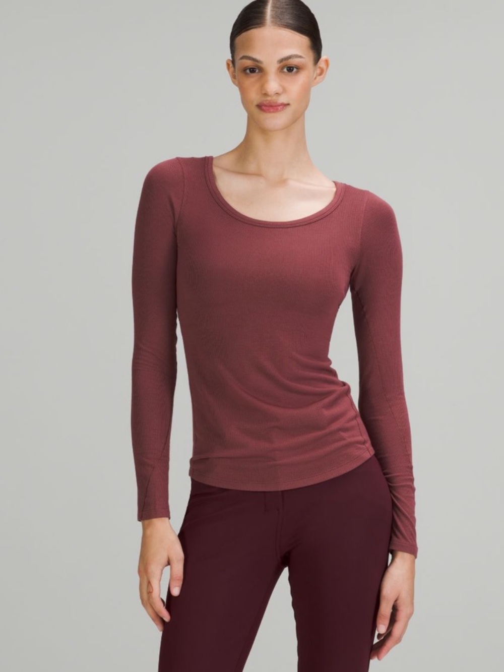 Lululemon Love Long Sleeve Scoop Neck Top Plum Relaxed Pima Cotton 6